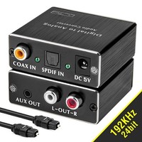 [해외] ROOFULL Digital to Analog Audio Converter, SPDIF Toslink Optical and Coaxial to Analog 3.5mm AUX and RCA (L/R) Stereo Audio Converter Adapter (192KHz 24bit) with Fiber Cable (DAC)