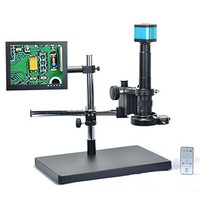 [해외] Aihome 14MP HDMI HD USB Digital Industry Video Microscope Camera Set+Big Boom Stand Universal bracket +300X C-MOUNT Lens+144 LED Light + 8 inch HDMI LCD Monitor (300X Zoon Lens)