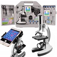 [해외] Gosky Microscope Kit for Kids with Metal Arm and Rubber Base, 300X 600X 1200X Magnifications, Includes All Accessory and Handy Storage Case, Educational Science Microscope with Sma