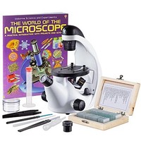 [해외] IQCrew STEM Science Discovery 40X-500X Inverted Microscope with 25 Prepared Slides, and Microscope Book for Students and Kids
