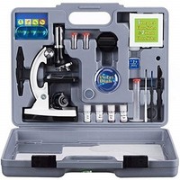 [해외] AmScope 120X-1200X 52-pcs Kids Beginner Microscope STEM Kit with Metal Body Microscope, Plastic Slides, LED Light and Carrying Box (M30-ABS-KT2-W)