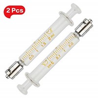 [해외] Bongner Luer Lock Glass Syringe Metal Head Laboratory Syringes Reusable Standard Diameter 2Pcs-2ml/cc