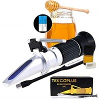 [해외] Optics Honey Sugar Moisture Brix Baume Refractometer ATC, Tri-scale 58-90% Brix, 38-43 Be(Baume) 12-27% Water, Beekeeping, Maple, w/EXTRA Dioptric Oil (For calibration), Reference