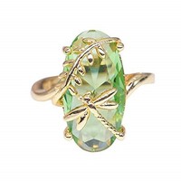 [해외] FEDULK Womens Light Luxury Rings Dragonfly Ring Natural Transparent Peridot Gemstone Wedding Promise Rings