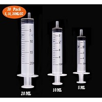 [해외] 30 Pack 5ml/10ml/20ml Syringe, Buytra Plastic Syringe with Luer Slip Tip, No Needle, Non Sterile- Ideal for Measuring or Transfering Tiny Amount of Liquids(Without Cap)