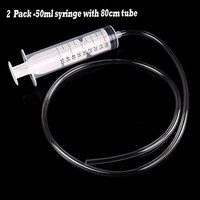 [해외] Buytra 2 Pack 50ML Plastic Syringe with Handy Tubing 80cm Long for Injecting, Drawing Oil, Fluid and Water