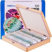 [해외] AmScope 100pc Home School Student Basic Biology Science Prepared Slides Microscope Slides in Wooden Box Case (Set A)