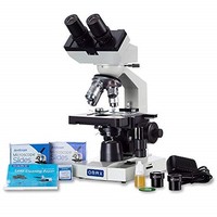 [해외] Awarded 2018 Best Compound Microscope - OMAX 40X-2000X Lab LED Binocular Microscope with Double Layer Mechanical Stage with Blank Slides, Covers and Lens Cleaning Paper
