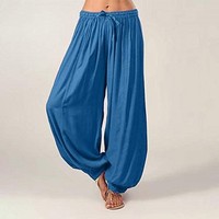 [해외] Women Summer Loose Trousers, Lady Casual Plus Size Yoga Pants Solid Color Harem Pants Cotton and Linen Pants Clearance