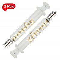 [해외] Bongner Luer Lock Glass Syringe Metal Head Laboratory Syringes Reusable Standard Diameter 2Pcs-5ml/cc