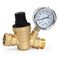 [해외] TargetEvo Adjustable Brass Lead-free Water Pressure Regulator Reducer With Gauge Inlet Screened Filter For RV (NH Thread)