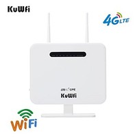 [해외] KuWFi 4G LTE CPE Router,300Mbps Unlocked 4G LTE CPE Wireless Router with SIM Card Slot Two Outdoor Antenna 4 LAN Port WiFi Hotspot high Speed for 32 Users Work in Caribbean,Europe,