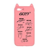 [해외] Fanstown Kpop iPhone Case Pink PVC Hard Frame Cover Soft Silicon Rubber Lining Korean Style Cute cat Ear Idol Signature