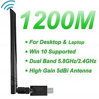 [해외] LinkStyle USB WiFi Adapter 1200Mbps, USB Wireless Network Adapter 802.11ac with Dual Band 5.8GHz/2.4GHz 5dBi USB 3.0 WiFi Dongle External Antennas for PC Desktop Laptop Windows 10/