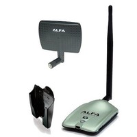[해외] Alfa AWUS036NH 2000mW 2W 802.11g/n High Gain USB Wireless G/N Long-Range WiFi Network Adapter with 5dBi Screw-On Swivel Rubber Antenna and 7dBi Panel Antenna and Suction Cup/Clip W