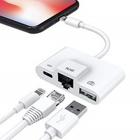 [해외] Lightning to RJ45 Ethernet LAN Wired Network Adapter, Lightning Ethernet Adapter, Lightning to USB Camera Adapter, Charging and Data Sync OTG Adapter Compatible with iPhone/iPad, Req