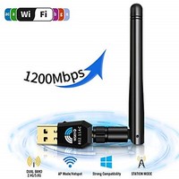 [해외] Wsky USB WiFi Adapter, 1200Mbps USB Wireless Network Adapter for Laptop/PC/Desktop, WiFi Dongle with 5dBi Antennas Dual Band 2.4GHz/5GHz, Support Windows XP/Vista/7/8/8.1/10 Mac OS
