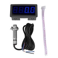 [해외] 4 Digital LED Tachometer, Digital RPM Tachometer Speed Meter + Hall Proximity Switch Sensor for Measuring Temperature and Pressure, Red/Blue(Blue)