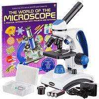 [해외] AmScope Awarded 2018 Best Students and Kids Microscope Kit - 40X-1000X Dual Light All Metal Microscope with Slides and Microscope Book
