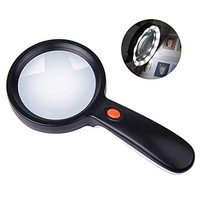 [해외] 5X LED Magnifying Glass with 12 LED Lights, Sukuos Handheld Magnifier with Velvet Bag for Reading, Coins, Stamps, Map,Jewelry, Inspection, Macular Degeneration (Black)