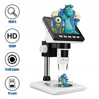 [해외] LCD Digital Microscope, TSAAGAN 4.3 inch Full Color LCD Digital USB Microscope Camera with 1080P HD 2MP 50x to 1000x Magnification Endoscope with 8 LED Adjustable Light for Kids, S