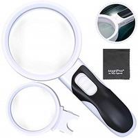 [해외] MagniPros Magnifying Glass with Bright LED Lights and 10X + 5X Illuminated 2 Lens Set and Cleaning Cloth Ideal for Seniors, Maps, Macular Degeneration,...