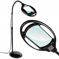 [해외] Brightech LightView Pro LED Magnifying Floor Lamp - Daylight Bright Full Spectrum Magnifier Lighted Glass Lens - Height Adjustable Gooseneck Standing Light - For Reading Task Craft
