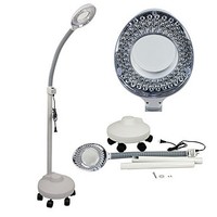 [해외] 5X Magnifying Lamp LED Magnifier Light Glass Lens W/Adjustable Gooseneck, Floor Rolling Stand Facial Beauty Spa Salon Light Equipment Visual Aid