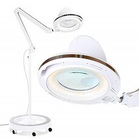 [해외] Brightech LightView Pro LED Magnifying Glass Floor Lamp - 6 Wheel Rolling Base Reading Magnifier Light with Gooseneck - for Professional Tasks and Crafts - 2.5x Magnification
