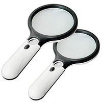 [해외] 2 Pack Magnifier 3 LED Light, Marrywindix 3 X 45X Handheld Magnifier Reading Magnifying Glass Lens Jewelry Loupe