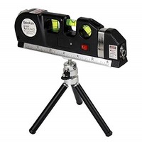 [해외] Qooltek Laser Level Line Laser Measure +8ft Tape Ruler Adjusted Standard and Metric Rulers with Metal Tripod Stand(Black)