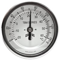 [해외] Winters TBM Series Stainless Steel 304 Dual Scale Bi-Metal Thermometer, 4 Stem, 1/2 NPT Fixed Center Back Mount Connection, 3 Dial, 0-140 F/C Range