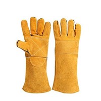 [해외] Mens Leather Welding Gloves, Long Welder Gloves with Thicken Cotton Lined, Extreme Heat Resistant Work Tool Gloves DHST07