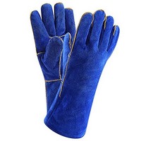 [해외] DEKO Welding Gloves 14 inch Leather Forge Heat Resistant Welding Glove for Mig, Tig Welder, BBQ, Furnace, Camping, Stove, Fireplace and More (Blue)