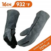[해외] WZQH Leather BBQ Welding Gloves,932℉Heat/Fire Resistant, Mitts for Forge,Oven,Grill,Fireplace,Tig,Mig,Baking,Furnace,Stove,Pot Holder,Animal Handling Glove With 16 Inches Extra Lon