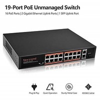 [해외] 16 Port PoE Switch,NexTrend Desktop Unmanaged 16 Port Fast Ethernet PoE Switch Plus 2 Gigabit Uplink Port and 1 Gigabit SFP Port-250W-802.3at-Metal Housing-Quiet Operation- UL Cert