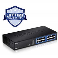 [해외] TRENDnet 16-Port Unmanaged Gigabit GREENnet Desktop Metal Switch, Ethernet Splitter, Fanless,16 x RJ-45 Ports, 32 Gbps Forwarding Capacity, Lifetime Protection, TEG-S16DG