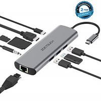 [해외] USB C Hub Adapter,USB C to HDMI HUB ZOETOUCH 9-in-1 Type C Hub with 4K HDMI, 1000M Ethernet Port, USB-C Charging, 3 USB 3.0 Ports, SD/TF Compatible for MacBook Pro 2017/2016, Chrom