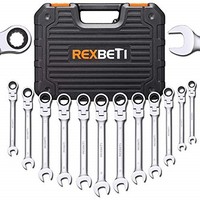 [해외] REXBETI 12-Piece Metric Flex-Head Ratcheting Wrench Set, 8-19MM, Chrome Vanadium Steel Combination Wrench Set With Durable Blow Mold Case
