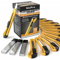 [해외] Nicpro 15 PCS Utility Knife Box Cutters Retractable Razor Knife with 30 PCS Extra Snap Off Blades 18mm for Heavy Duty Office, Home, Arts Crafts, Hobby