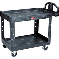 [해외] Rubbermaid Commercial Heavy-Duty 2- Shelf Utility Cart, Ergo Handle, Lipped Shelves, Medium, Black (FG452088BLA)