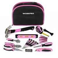 [해외] WORKPRO 103-Piece Pink Tool Kit - Ladies Hand Tool Set with Easy Carrying Round Pouch - Durable, Long Lasting Chrome Finish Tools - Perfect for DIY, Home Maintenance
