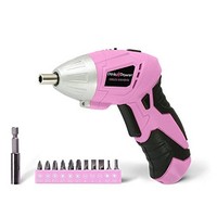 [해외] Pink Power PP481 3.6 Volt Cordless Electric Screwdriver Rechargeable Screw Gun and Bit Set for Women - LED light, Battery Indicator and Pivoting Head
