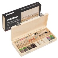 [해외] Neiko 50493A Rotary Tool Accessory Kit 228-Piece Assortment Set with Wooden Organizer Case 1/8-Inch Shank
