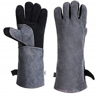 [해외] CCBETTER 16 Inches Forge Welding and BBQ Leather Gloves, 932°F Extreme Heat/Fire Resistant with Long Sleeve for Grill/Forge/Fireplace/Tig Welder/Mig Welding/Gardening Gloves(Grey)