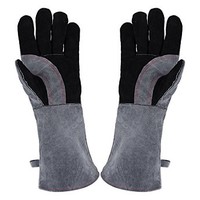 [해외] Welding Gloves Lined Leather Extreme Heat Resistant Double Insulation For Mig, Tig Welders, BBQ, Gardening, Camping, Stove, Fireplace and More - 16 in, Grey