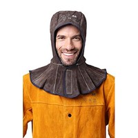 [해외] Flame Retardant Cowhide Split Leather Welding Hood with 15cm Neck Shoulder Drape Matched All Brand Helmet (Brown Colour)